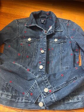 GAP Dark Blue Denim Jacket with Red Heart Accents